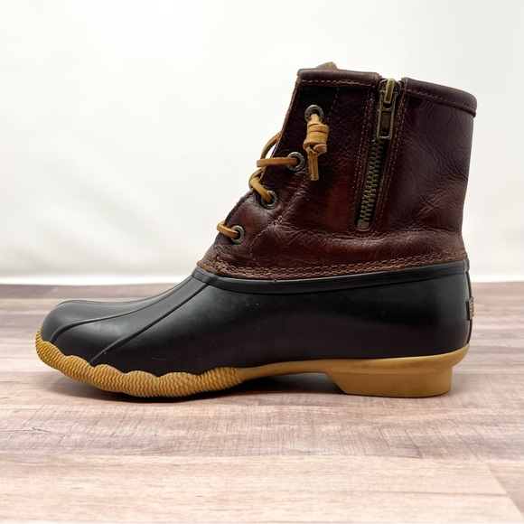 Sperry Topsider Womens 7m Brown Leather Duck Boots. Rain Boots. Side Zip. Rubber - Picture 7 of 14